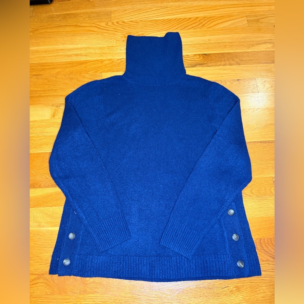 J.Crew Navy Blue Turtleneck Sweater Button Hem Medium